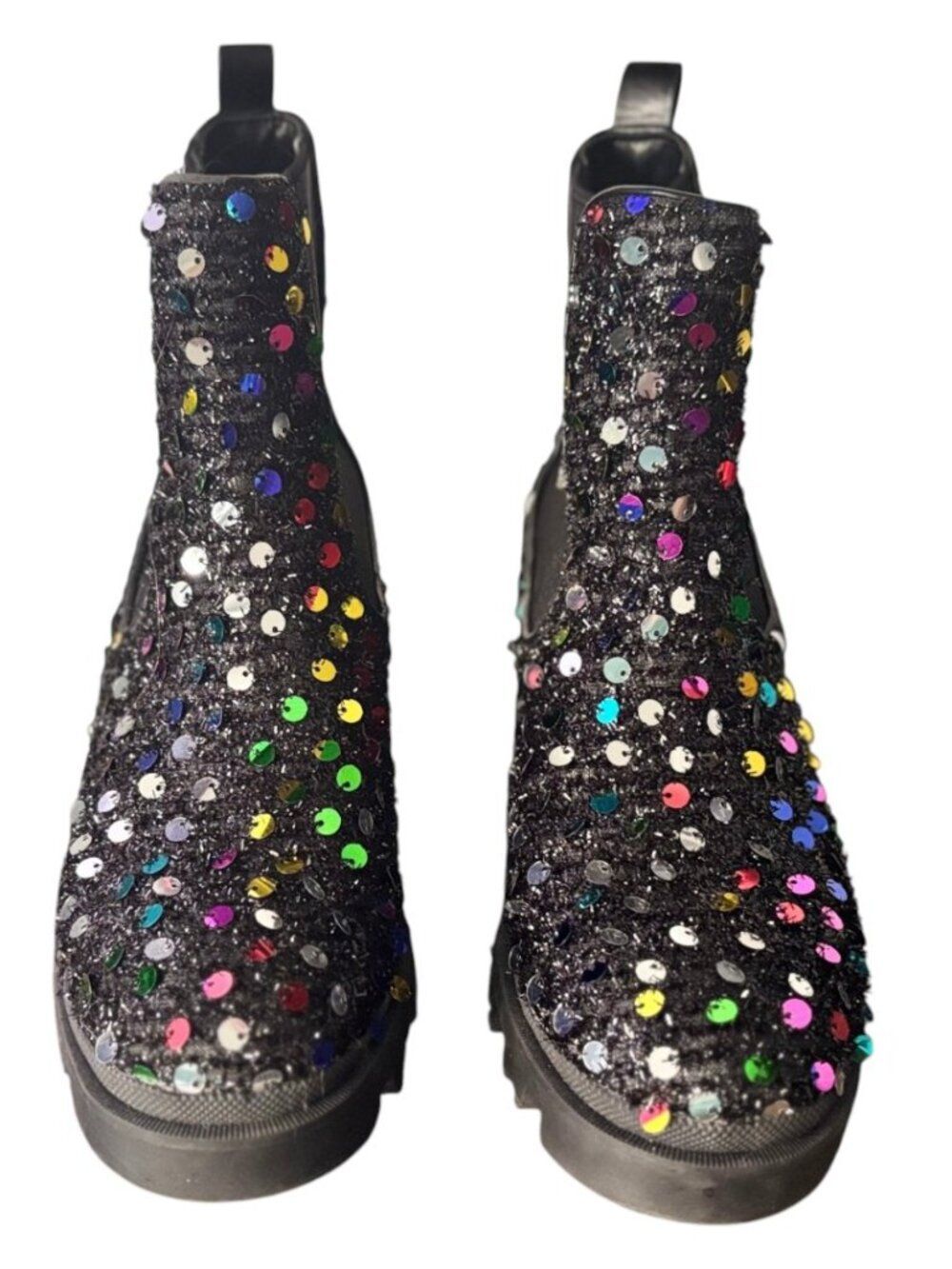 BETSEY JOHNSON ROWANN Bootie | Size 7.5M | Black | Rainbow Sequins
